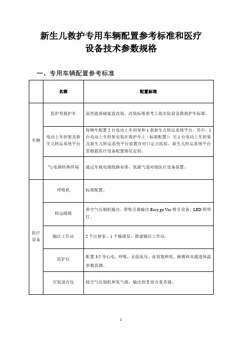 新生儿救护专用车辆配置参考标准和医疗设备技术参数规格