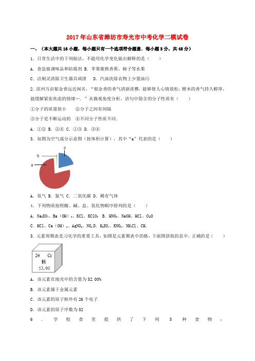 山东省潍坊市寿光市2017年中考化学二模试卷(含解析)