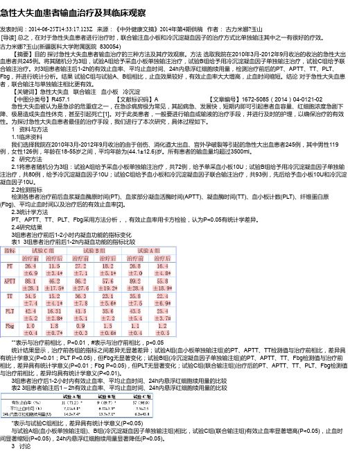 急性大失血患者输血治疗及其临床观察