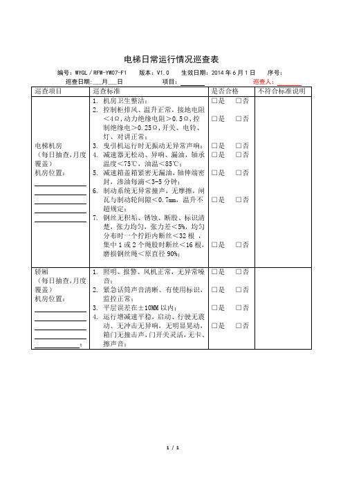 电梯日常运行情况巡查表