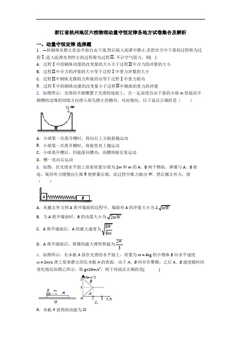 浙江省杭州地区六校物理动量守恒定律各地方试卷集合及解析