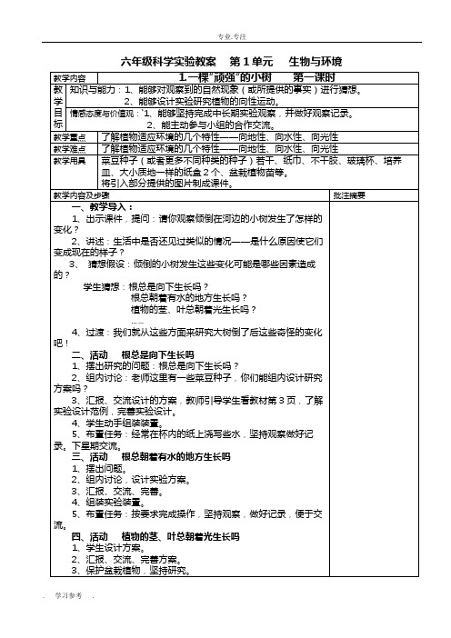 湘教版六年级科学(上册)教(学)案