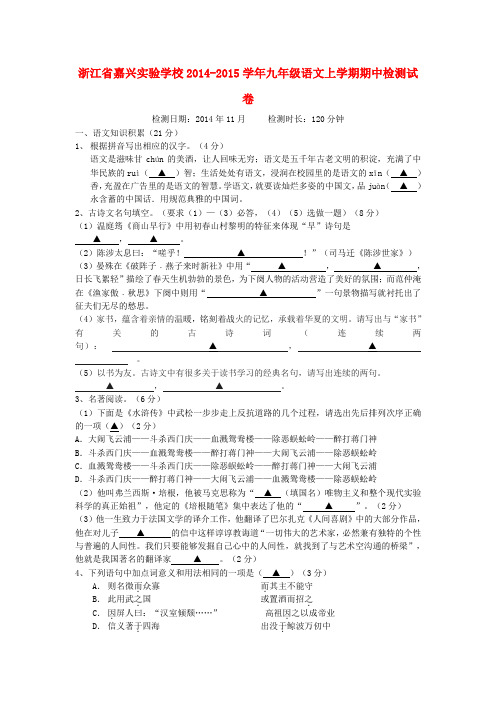 浙江嘉兴实验学校14-15学年九年级上期中检测试卷--语文