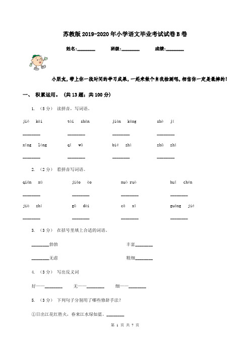 苏教版2019-2020年小学语文毕业考试试卷B卷