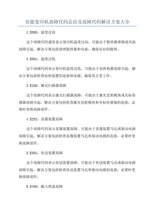 佳能复印机故障代码总结及故障代码解决方案大全