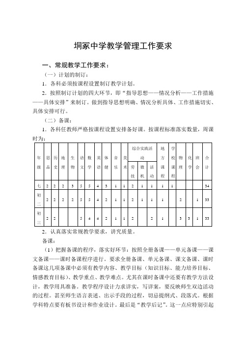 垌冢中学教学管理工作要求