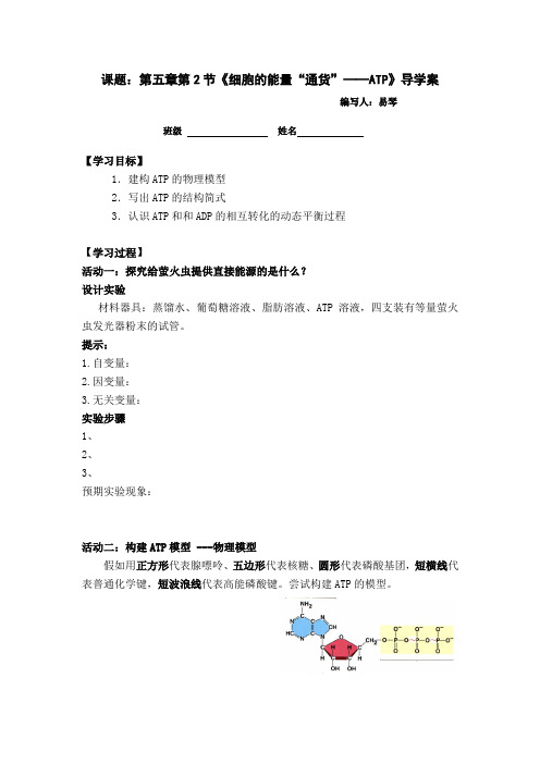 细胞的能量“通货”---ATP(导学案)