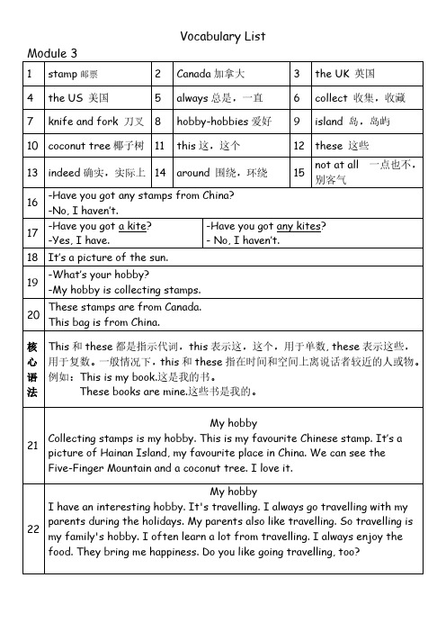 冀教版英语6上—M3单词表