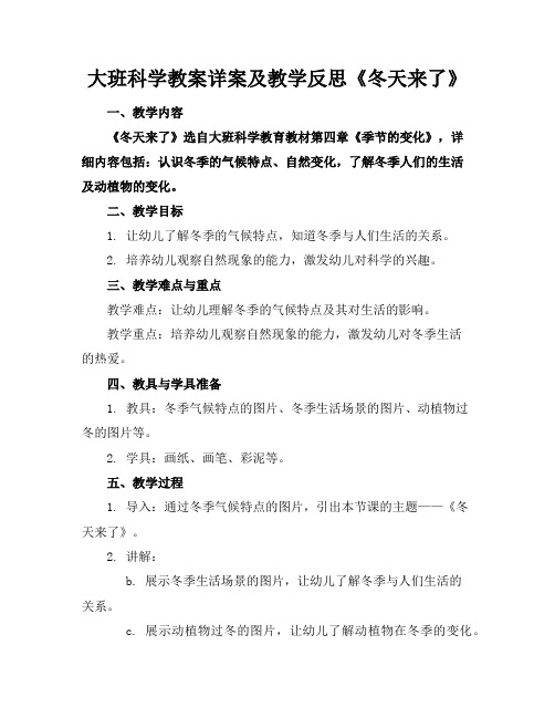 大班科学教案详案及教学反思《冬天来了》