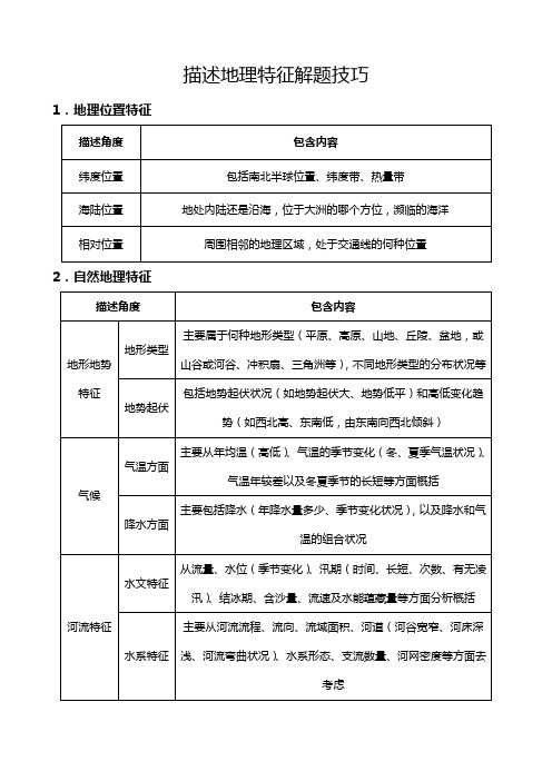 描述地理特征解题技巧