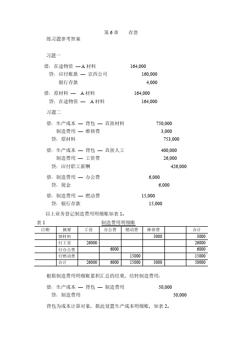 会计学原理-郝振平-课后习题答案-第6章存货