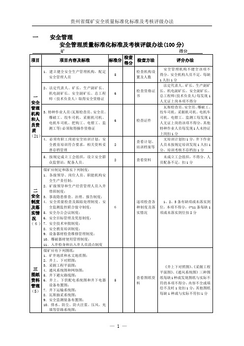 贵州省煤矿安全质量标准化标准及考核评比办法