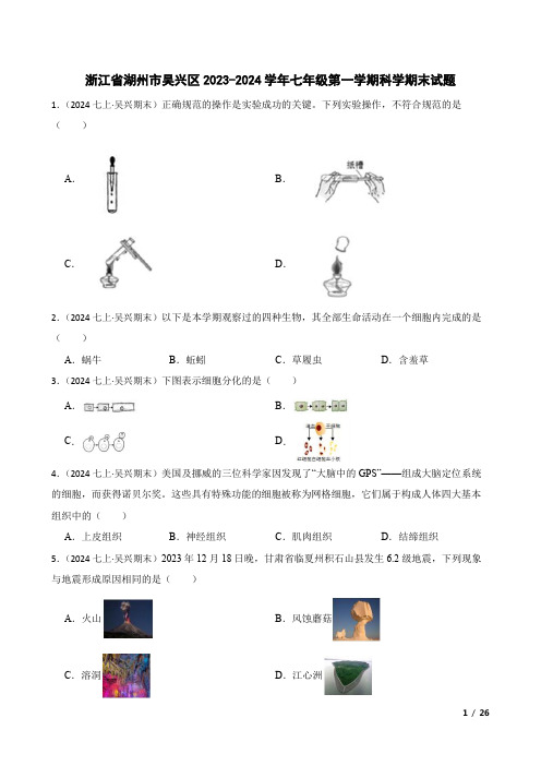 浙江省湖州市吴兴区2023-2024学年七年级第一学期科学期末试题.doc