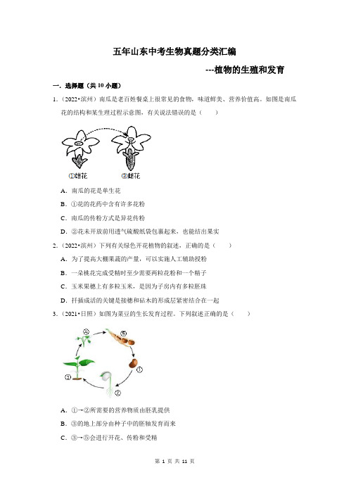 五年山东中考生物真题分类汇编---植物的生殖和发育