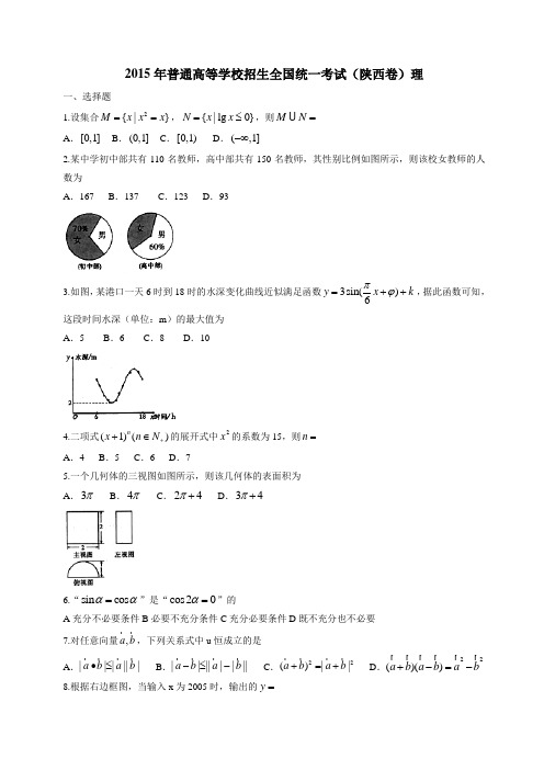 2015年陕西高考数学(含答案word版)