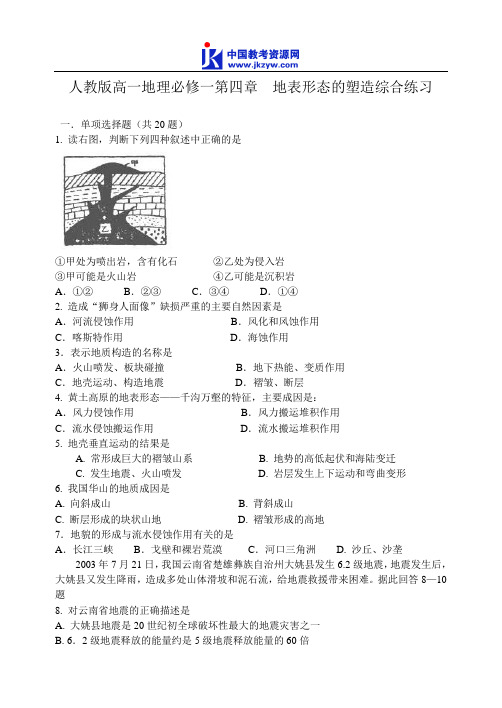 人教新版高一地理必修一 第四章 地表形态的塑造综合练习