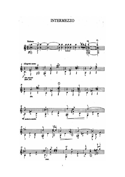 间奏曲(来自歌剧《戈雅之画》),Intermezzo (from “Goyescas”);格拉纳多斯(Enriqe Granados)古典吉他谱