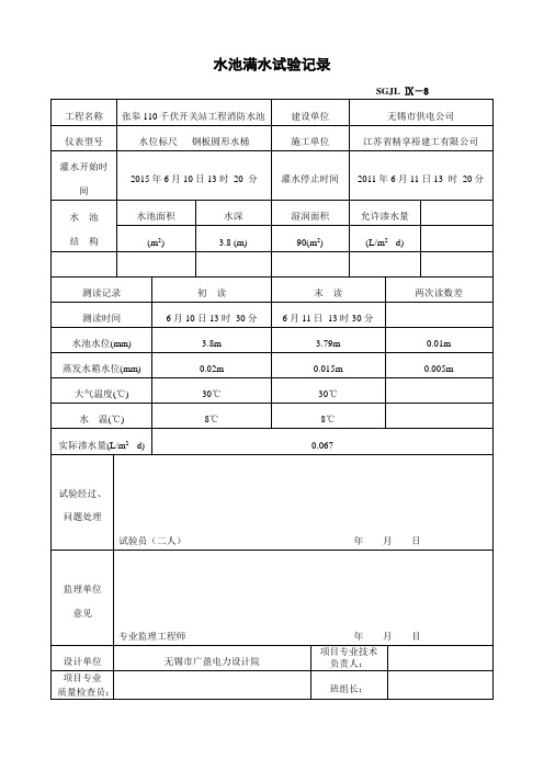 水池满水试验记录(消防水池)