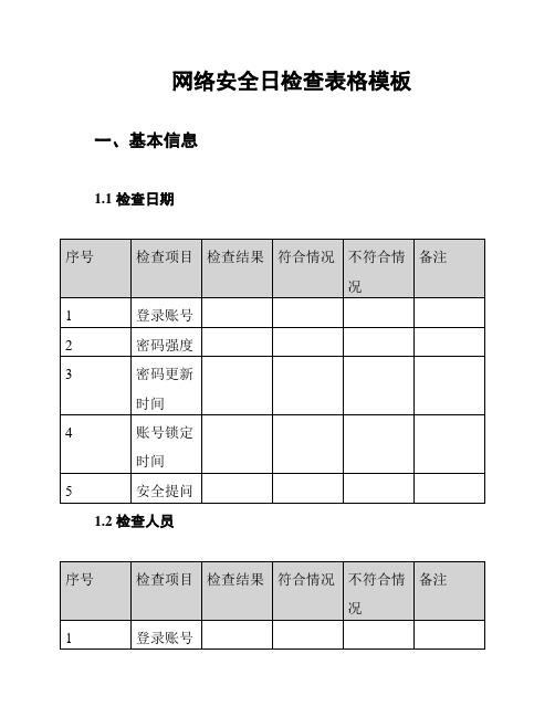 网络安全日检查表格模板