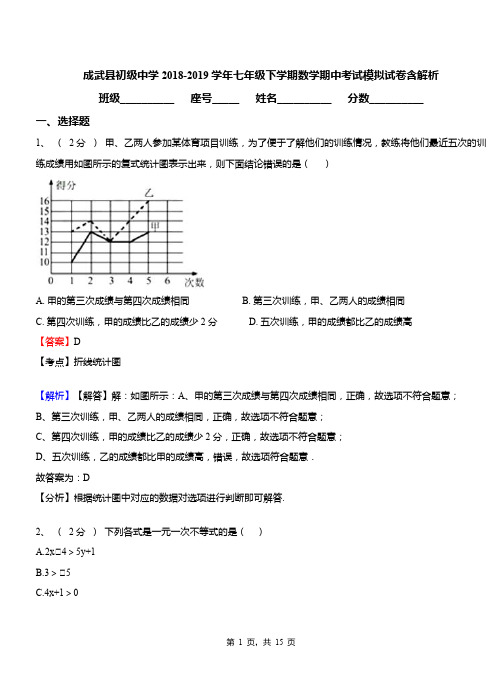 成武县初级中学2018-2019学年七年级下学期数学期中考试模拟试卷含解析