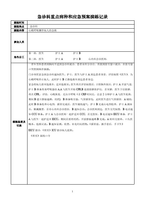 急诊科应急预案演练记录表心肺复苏演练方案