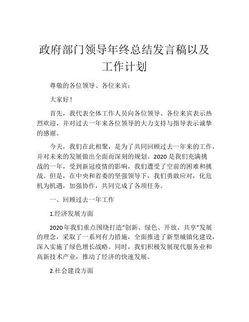 政府部门领导年终总结发言稿以及工作计划