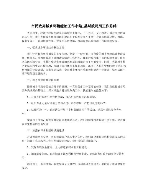 市民政局城乡环境综治工作小结_县财政局局工作总结