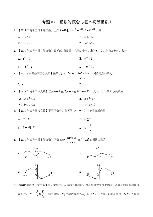 【文科艺术生高考最新数学冲刺】专题02 函数的概念与基本初等函数(学生版)