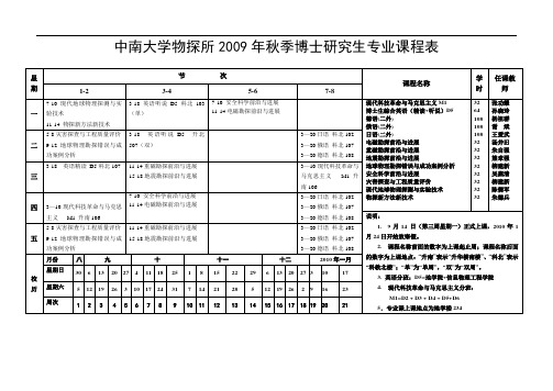 中南大学物探所2009年秋季博士研究生专业课程表
