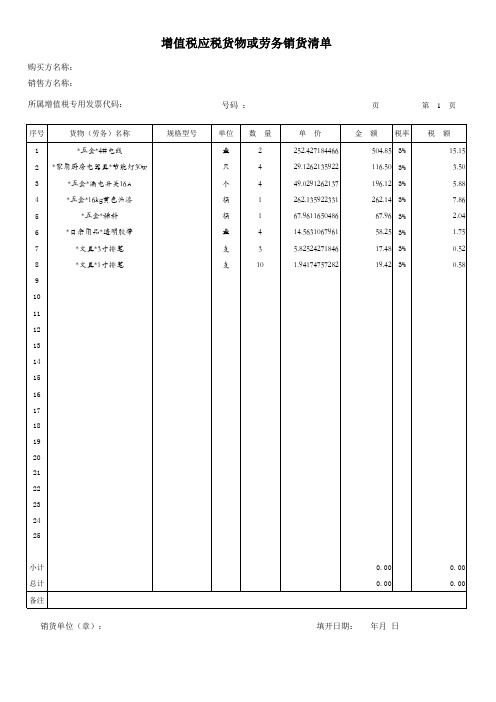 增值税发票销售清单模板及计算式