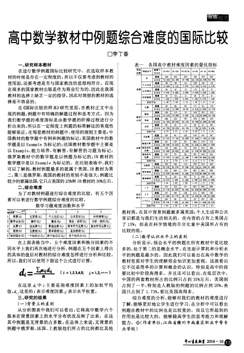 高中数学教材中例题综合难度的国际比较