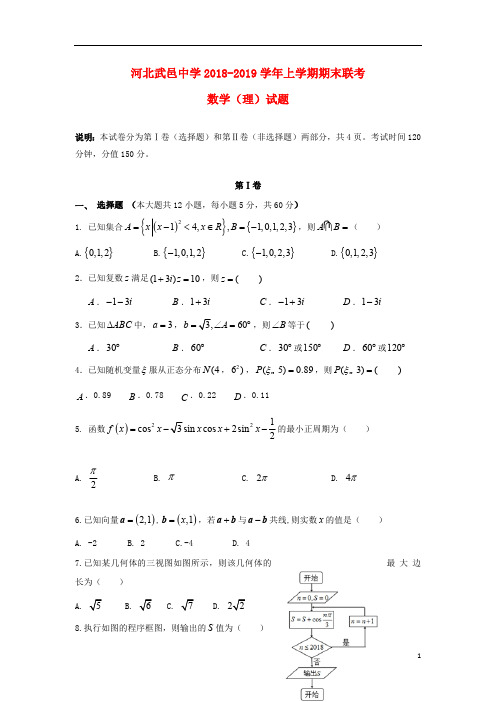 河北省武邑中学2019届高三数学上学期期末考试试卷理201902190351