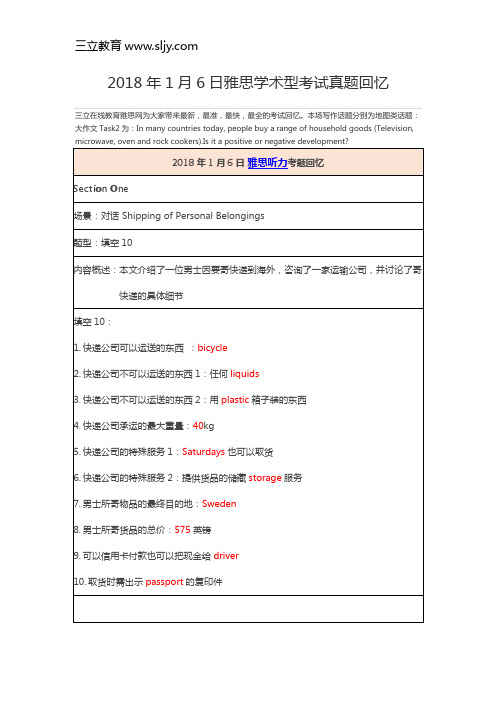 2018年1月6日雅思学术型考试真题回忆