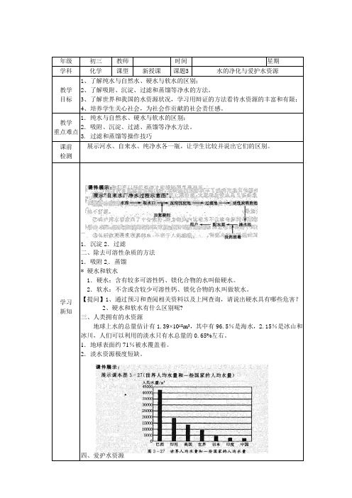 九年级化学水的净化与爱护水资源学案