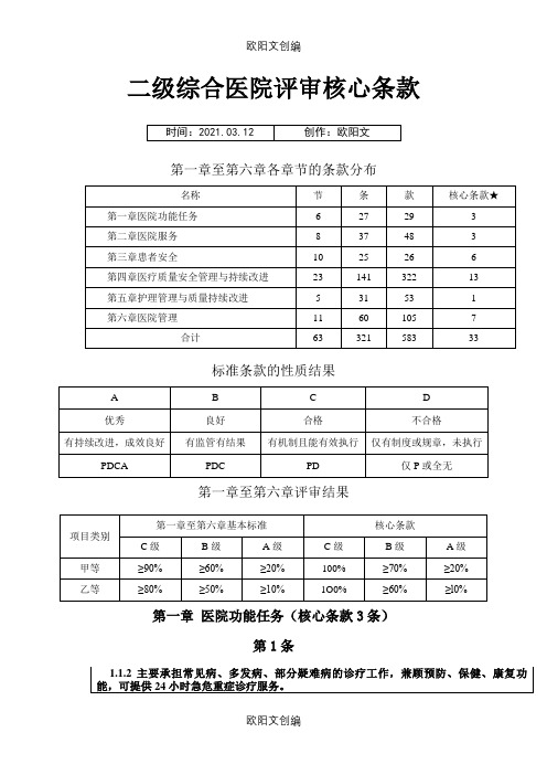 二级综合医院评审核心条款33条(精编打印版)之欧阳文创编