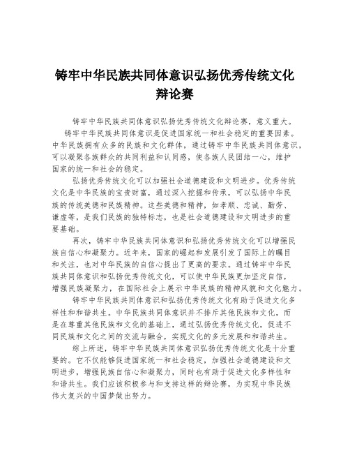 铸牢中华民族共同体意识弘扬优秀传统文化辩论赛