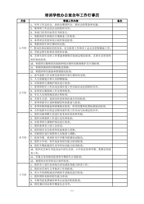 培训学校办公室全年工作行事历