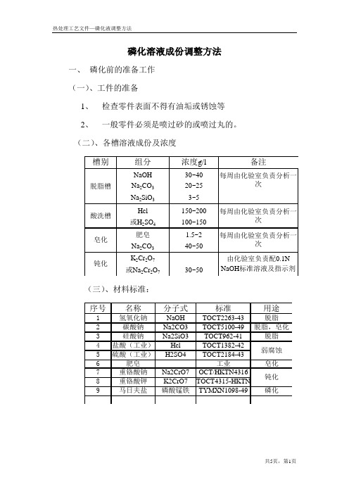 磷化溶液成份调整方法