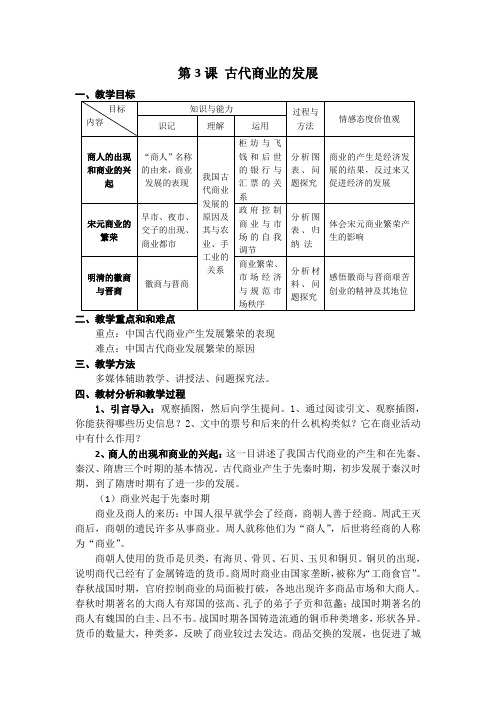 教学设计2：第3课 古代商业的发展