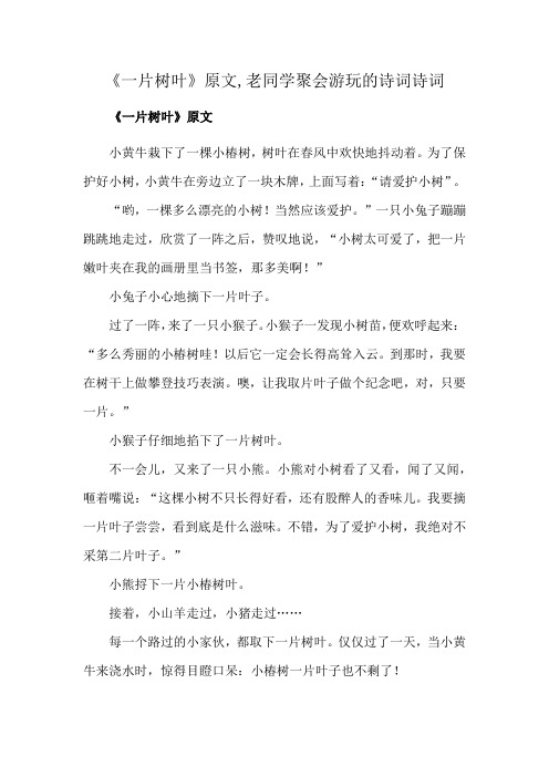 《一片树叶》原文,老同学聚会游玩的诗词诗词