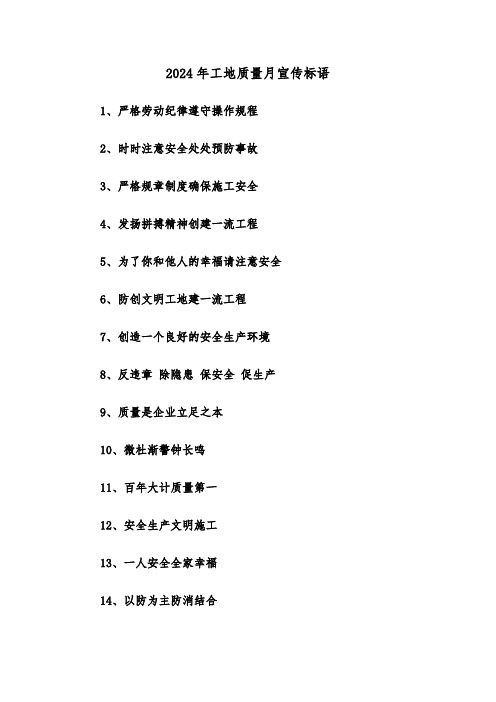 2024年工地质量月宣传标语(2篇)