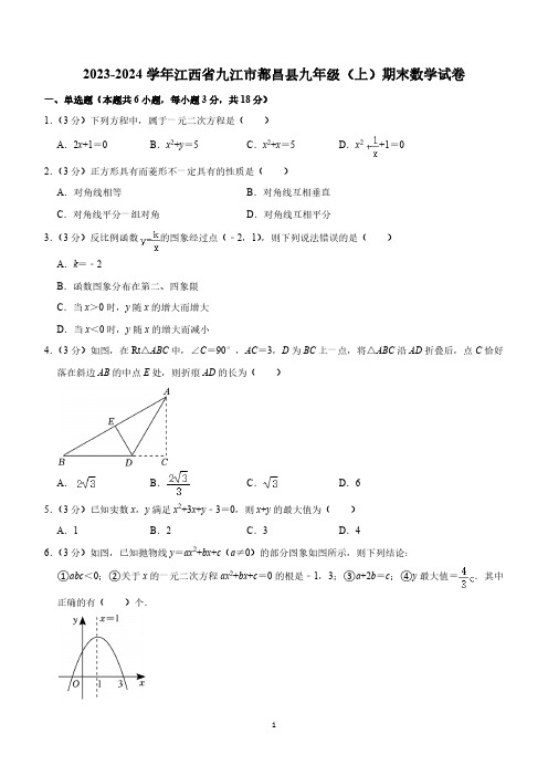 江西省九江市都昌县2023-2024学年九年级上学期期末数学试卷(含解析)