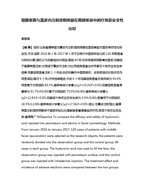 骨膜表面与真皮内注射透明质酸在面部美容中的疗效及安全性比较