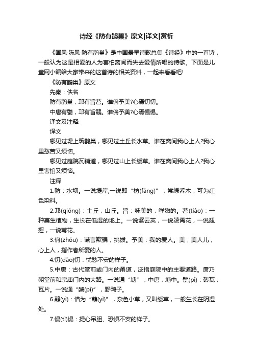 诗经《防有鹊巢》原文译文赏析