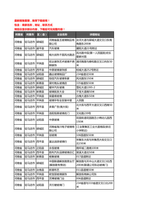 新版河南省驻马店市玻璃企业公司商家户名录单联系方式地址大全206家