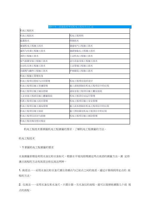 2012备考二级建造师机电工程知识点汇总