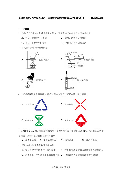 2024年辽宁省实验中学初中部中考适应性测试(三)化学试题