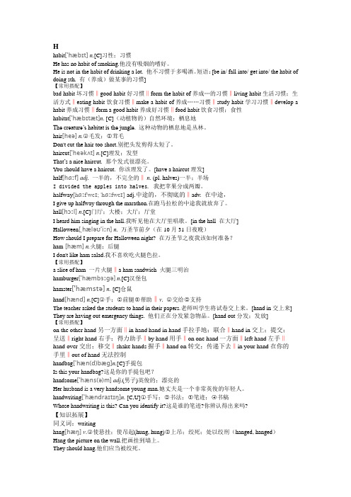 新课标初中英语词汇语法解析H