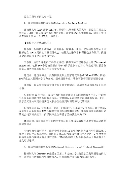 爱尔兰留学好的大学一览(最新)