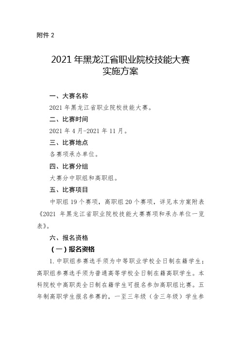 2021年黑龙江省职业院校技能大赛实施方案【模板】